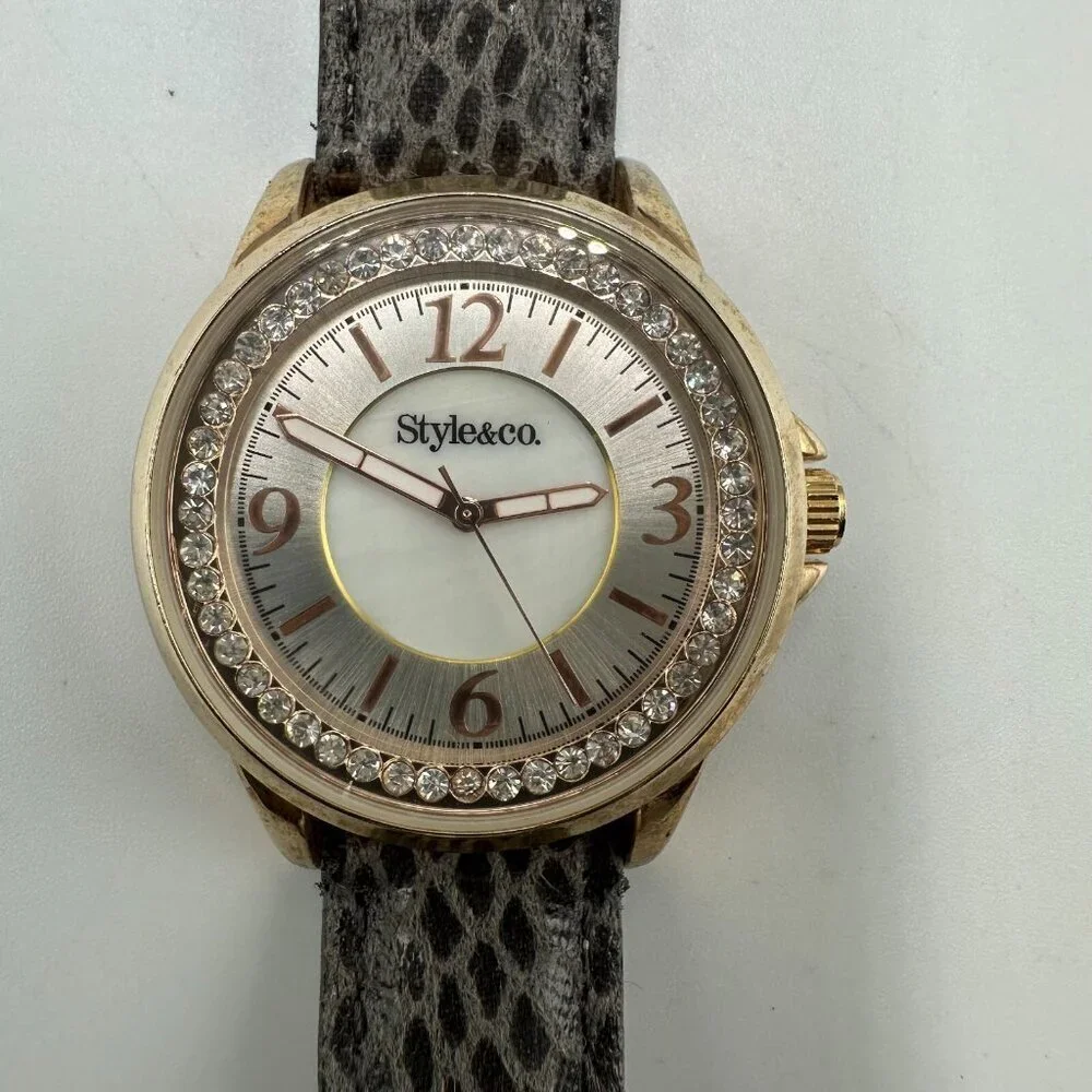 3/$30 Style & Co  Watch Women Rose Gold Tone Grey Snake Print Band 9 Inch